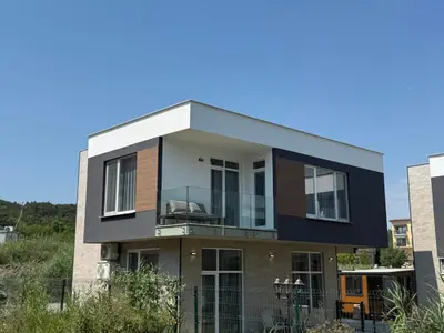 a contemporary house with a black and white facade at Aurum Villas Smokinya Beach 4 in Sozopol