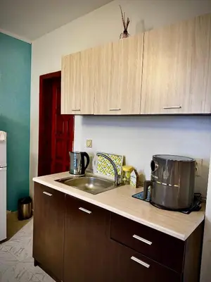 a kitchen with a sink and a counter top at Villa Nikoleta in Sveti Vlas