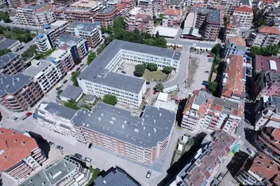 an overhead view of a city with buildings at Sandy Dreams Cozy Studio in Pomorie