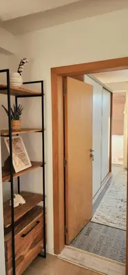 a room with a door and a shelf with a door at The Boho House with Free Parking in Nesebar