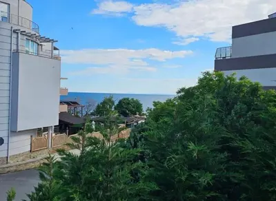 a view of the ocean from a building at Villa Maria in Sveti Vlas