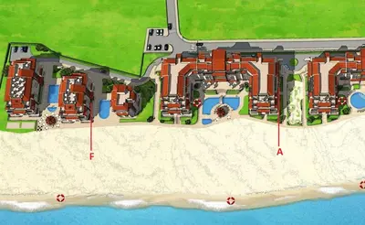 a site plan of a resort on the beach at Obzor Beach Resort F001 Urlaub BG in Obzor