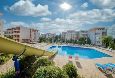 a view of a swimming pool at a resort at Studio near the center in Sunny Beach