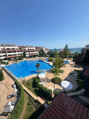 an aerial view of a resort with a swimming pool at Каса Реал апартамент с 2 спальнями in Sveti Vlas