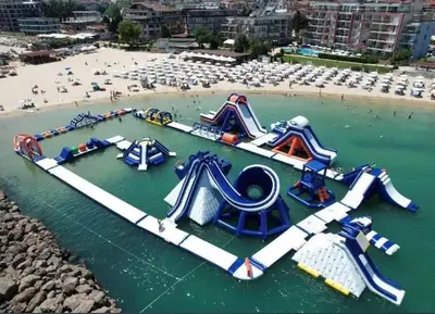 an aerial view of a water park with slides at Апартамент у моря in Nesebar