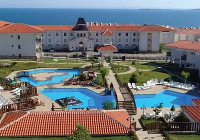 an aerial view of a resort with two pools at Kombani 3 in Sveti Vlas