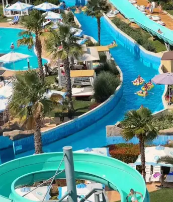an aerial view of the water park at the resort at Rainbow 2 Aparthotel Complex in Sunny Beach