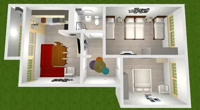 a rendering of a house with a floor plan at Large 2 bedrooms Flat - TOP Center - in front of the Beach in Burgas City