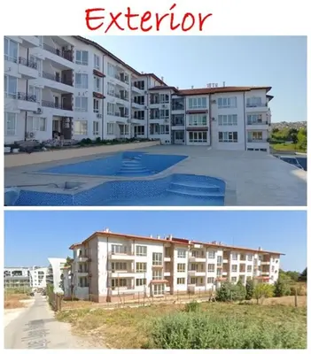 two pictures of an apartment building and an exterior at Apartment Photinia in Byala