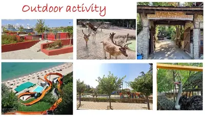 a collage of photos of a park with animals and attractions at Apartment Photinia in Byala