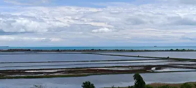 a large field with the ocean in the background at Wild lakes home in Burgas City
