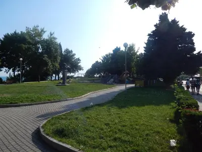 a park with a playground and a walkway at Black Sea Panorama Apartment in Nesebar