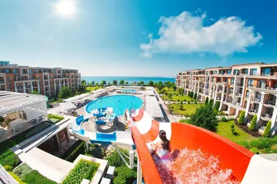 an aerial view of a water slide at a resort at Premier Fort Club Hotel - Full Board in Sunny Beach