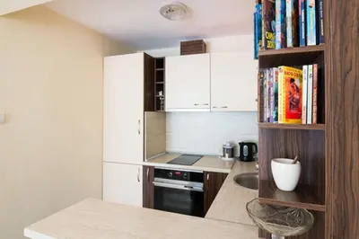 a small kitchen with a sink and a stove at Relax in Lazur - Georgi Baev Str in Burgas City