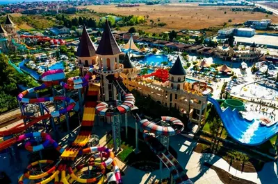 an aerial view of an amusement park with slides at Harmony Suites 2 Private Studio 219 in Sunny Beach