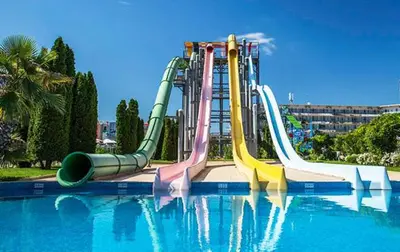 a water slide in a swimming pool at ROYAL BEACH HOTEL apartment SEA B in Sunny Beach