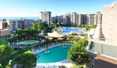 an aerial view of a pool in a city at ROYAL BEACH HOTEL apartment SEA G in Sunny Beach