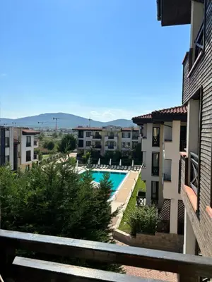 a view of the pool from the balcony of a apartment at Beachside apartment - 100 meters from the sea in Chernomorets