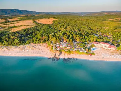 an aerial view of a resort on a beach at Бунгало Лимонада in Chernomorets