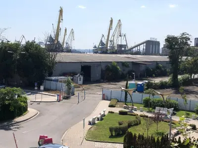 an aerial view of a building with a park at Calendula in Burgas City