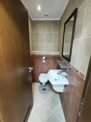 a bathroom with a sink and a toilet and a mirror at Santa Marina Breeze in Sozopol