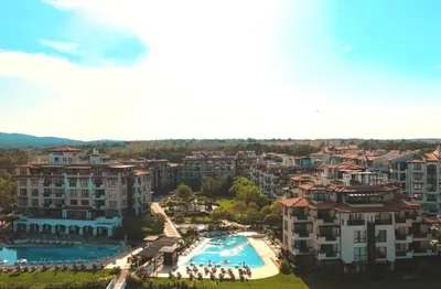 an aerial view of a resort with a swimming pool at Oasis Beach Club in Lozenets