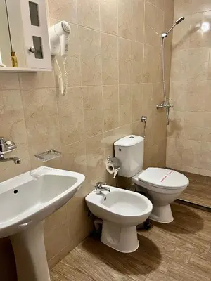 a bathroom with a toilet and a sink at Family Hotel Kontesa in Lozenets