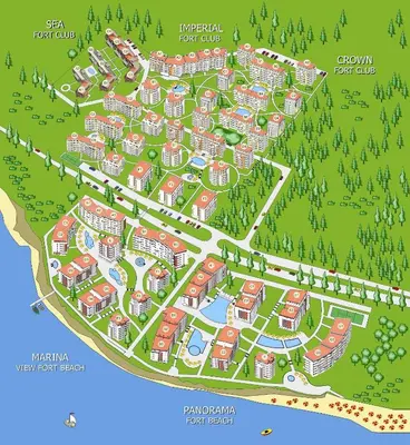 a map of the resort compound at Crown Fort Club in Sveti Vlas