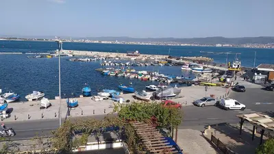 a group of boats in a marina on the water at Stankoff Hotel in Nesebar