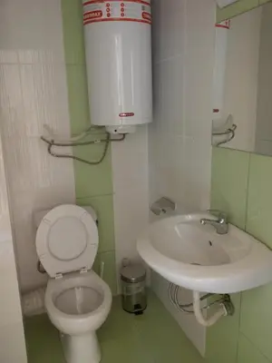 a small bathroom with a toilet and a sink at Apartments Ivelin in Lozenets