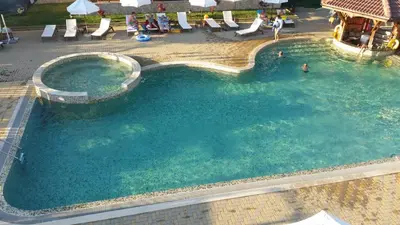 an overhead view of a large swimming pool at Apartments Resort BG in Primorsko