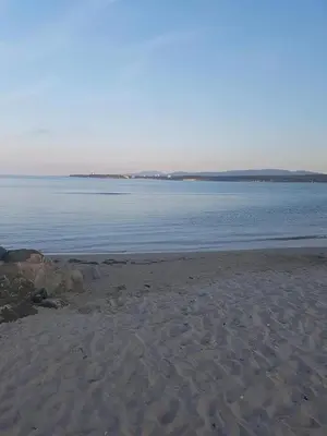 a sandy beach with a large body of water at Apartment Kraev in Primorsko
