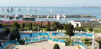 a view of a resort with boats in the water at Riviera Complex 6 in Sveti Vlas