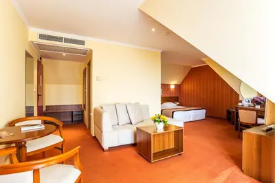 a living room with a couch and a bed at Saint George Hotel & Medical Spa in Pomorie
