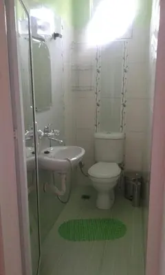 a small bathroom with a toilet and a sink at Agalina Sea House in Sozopol