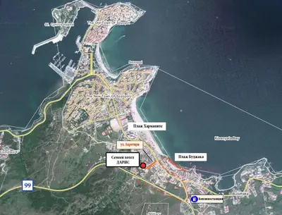 a map of a city with roads and highways at Guest House Daris in Sozopol