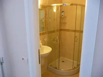 a bathroom with a shower and a sink at Apartments in Casa del Sol in Sunny Beach