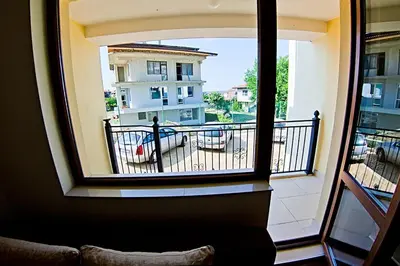a view from a window of a balcony of a building at Galata in Varna City