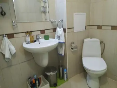 a bathroom with a white toilet and a sink at Golden Dreams Apartment in Sunny Beach