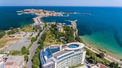 an aerial view of a resort next to the ocean at Hotel Marina Palace, Affiliated by Meliá, Adults only in Nesebar