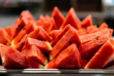 a pile of watermelon crisps on a plate at MPM Hotel Kalina Garden - All Inclusive in Sunny Beach