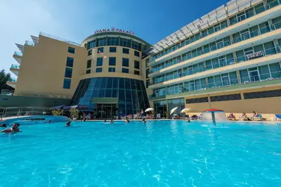a large swimming pool in front of a hotel at Ivana Palace Hotel - Free Parking in Sunny Beach