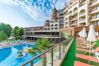 a view of the pool from the balcony of a hotel at HI Hotels Imperial Resort - Ultra All Inclusive, FREE PARKING in Sunny Beach