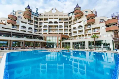 a swimming pool in front of a large building at HI Hotels Imperial Resort - Ultra All Inclusive, FREE PARKING in Sunny Beach