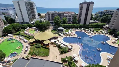 an aerial view of a resort with a swimming pool at Barcelo Royal Beach - All Inclusive in Sunny Beach