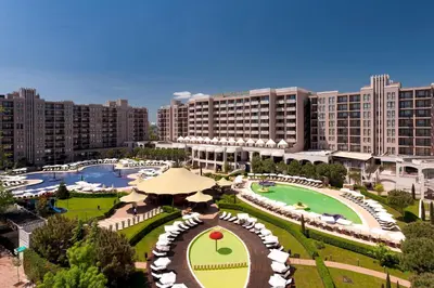 an aerial view of a resort with a pool at Barcelo Royal Beach - All Inclusive in Sunny Beach