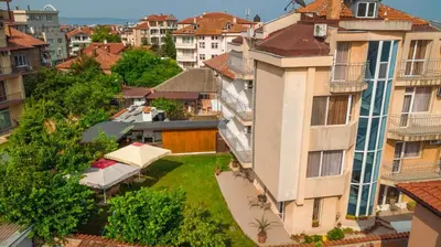 an aerial view of a city with buildings at Vanessa Family Hotel in Ravda