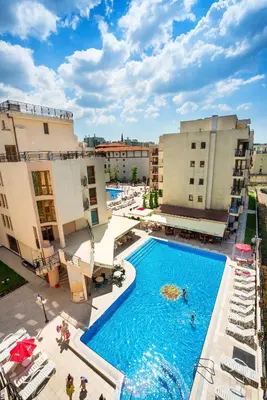an overhead view of a swimming pool with buildings at TSB Sunny Victory in Sunny Beach