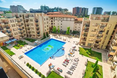 an overhead view of a swimming pool in a city at TSB Sunny Victory in Sunny Beach