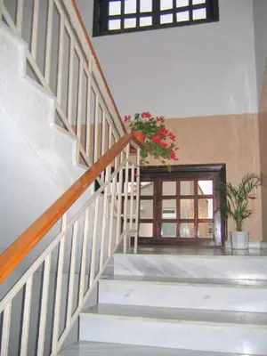 a staircase in a building with a potted plant at Lazur Hotel in Ravda